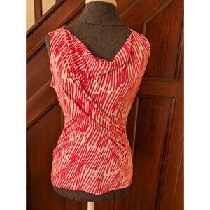 New York & Company Pink & White Abstract Print Sleeveless Stretch Top XS